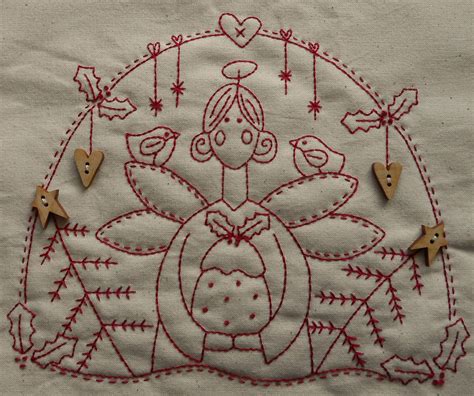 Christmas Angel Redwork Stitchery Kit By The Curious Miss B Etsy