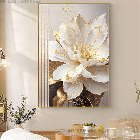 Абстрактные плакаты с белыми цветами | AliExpress