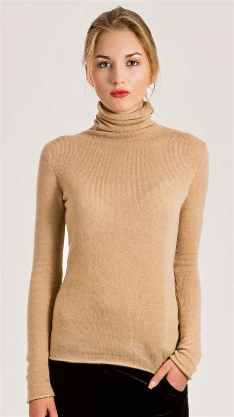 Womens Camel Cashmere Turtleneck Sweater Margo