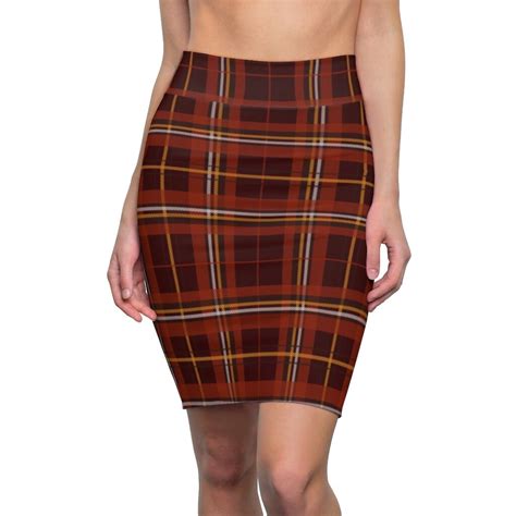 Brown Plaid Skirt Brown Tartan Skirt Stretch Skirt Womens Etsy