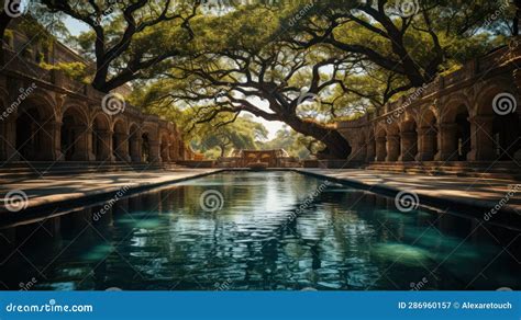 A Large Pool with a Tree at the House with Full-length Windows. Stock ...