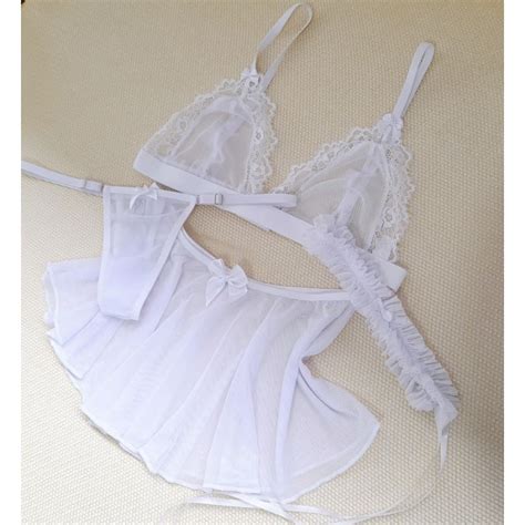 Conjunto Lingerie Sexy Tule E Renda Persex E Mini Saia Shopee Brasil