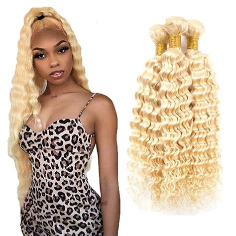 Amazon 613 Human Hair Bundles Honey Blonde Deep Wave Human Hair 3 Bundles 10 12 14 Inch 8A