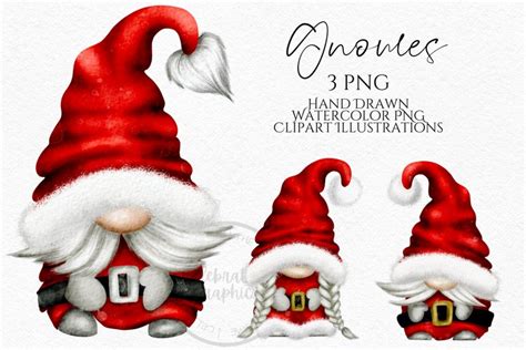 Santa Gnomes Christmas Gnomes Watercolor Clipart Png