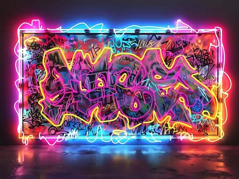 Premium Photo | Frame of Neon Graffiti Signboard With a Graffiti Style ...