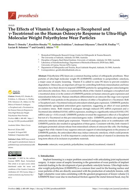 PDF The Effects of Vitamin E Analogues α Tocopherol and γ Tocotrienol