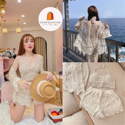 Sét bikini ren đi biển 3 món CÓ BÁN RỜI Đồ Đi Biển Đồ Bơi Kín Đáo Shopee Việt Nam