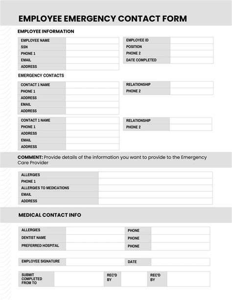 Grey Employee Emergency Contact Form Template Venngage