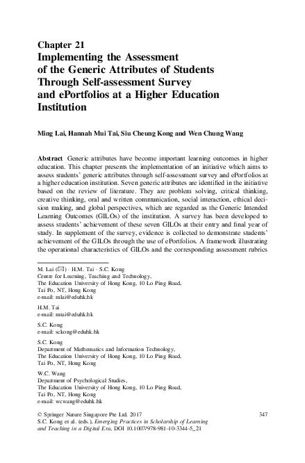 Pdf Implementing The Assessment Of The Generic Attributes Of Students