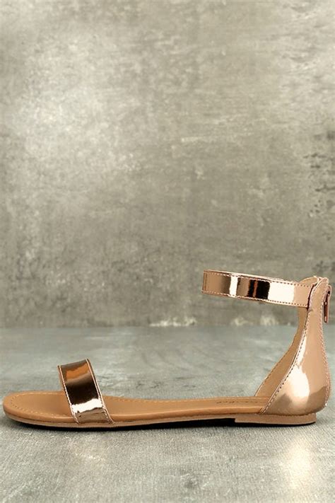 Chic Ankle Strap Sandals Rose Gold Sandals Flat Sandals Vegan Sandals 1800 Lulus