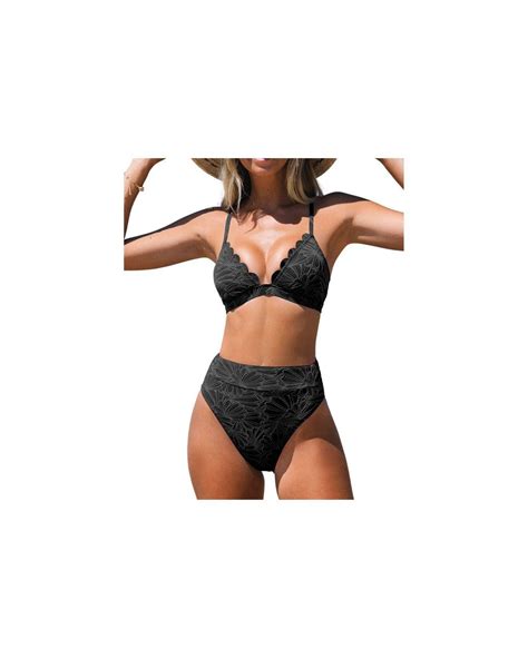 CUPSHE Bikini Set Scalloped Cross Back High Waisted Bathing Suit
