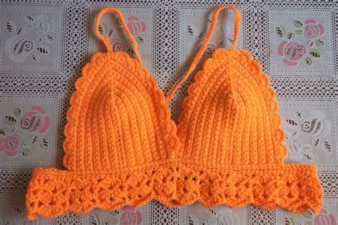 Crochet Orange Bikini Top On Hand Women S Fashion Tops Sleeveless