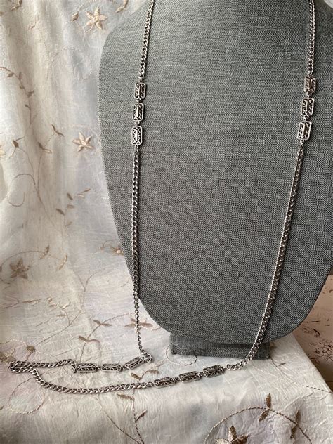 Vintage Monet Silver Toned Curb Chain Rectangle Gem