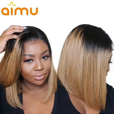 Honey Blonde Ombre Bob Lace Front Wigs For Black Women Brazilian 180 Density 13X6 PrePlucked