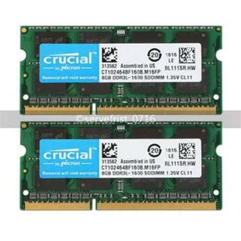 Crucial DDR3 16GB 1600 2x 8GB PC3-12800 Laptop SODIMM