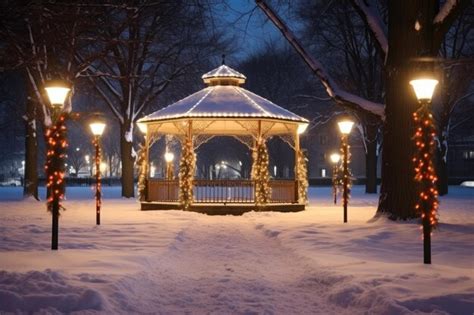 Premium AI Image | Snowed in gazebo with fairy lights