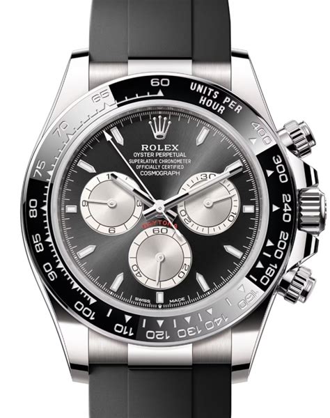 Rolex Daytona White Gold Bright Black Dial Oysterflex Rubber Bracelet