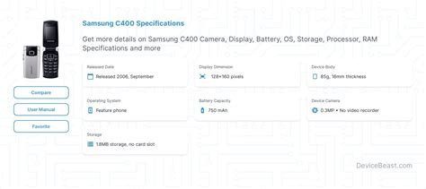 Samsung C400 Specifications | DeviceBeast.com