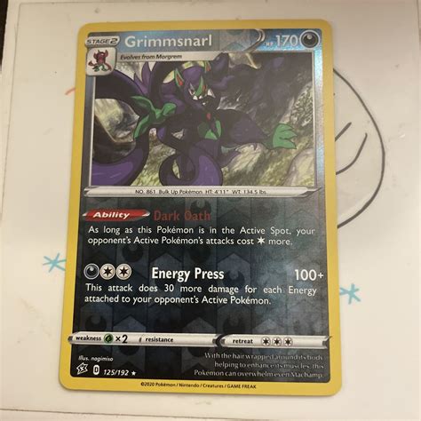 Pokémon TCG Grimmsnarl Rebel Clash 125 192 Reverse Holo Holo Rare eBay