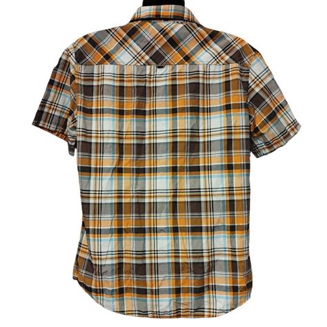 Ablanche Mens Orangegray Plaid Short Sleeve Button Depop