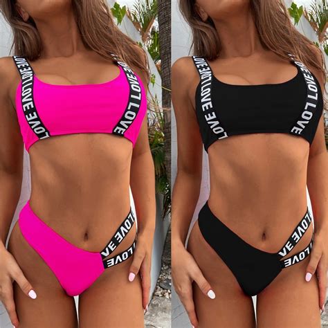 Sexy Swimwear Love Letter Black Beachsuit Bikini Bandage Triangle Swimsuit Bikini And Swimsuit
