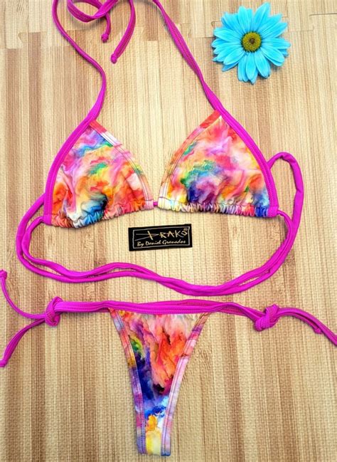 Women Thong Bikini Set Brazilian Swimsuit Bottom Top Triangle One Size Bathing Suit Modeling