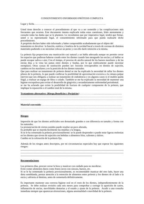 PDF CONSENTIMIENTO INFORMADO PRÓTESIS COMPLETA tratamiento es