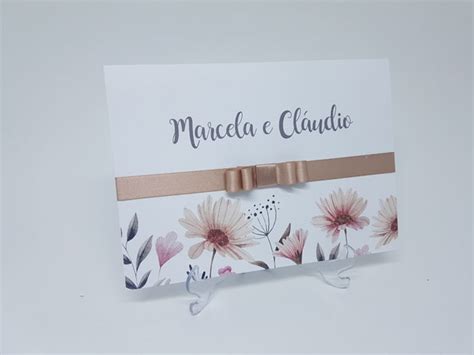 Convite De Casamento NUDE Floral Elo Produtos Especiais