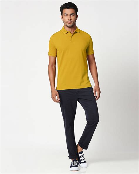 Buy Mustard Yellow Classic Polo Plain Mens Plain Pique Polo For Men