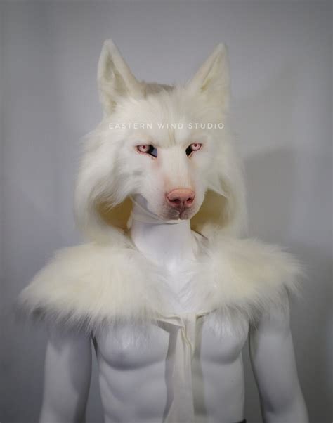 White Wolf Mask Headdress Combo Albino Wolf Mask Etsy