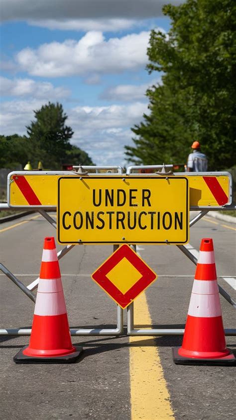 Stockimage Barrier With Under Construction Sign And Road Cones