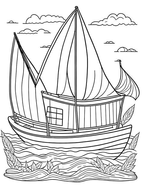 Premium Photo Easy Boat Coloring Page For Kids