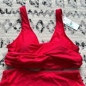 Beachsissi Swim Nwt Beachsissi Bikini Set Red High Waisted Bottoms Padded Top Large Poshmark