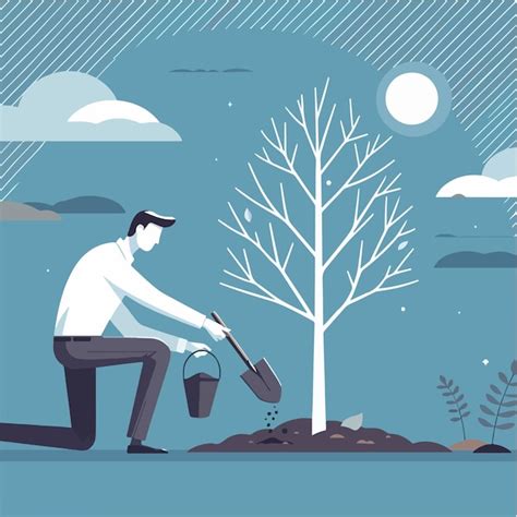 Ilustraci N De Un Hombre Plantando Un Rbol En Un Estilo De Dise O