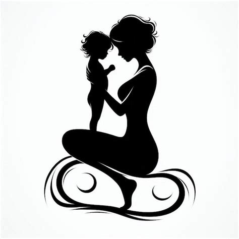 Mae E Filho Contorno - Arte excepcional Mãe e Filho Silhueta vetor Contorno Desenho branco ...