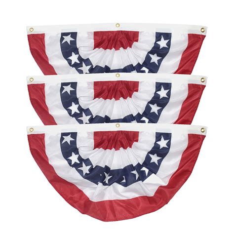 Patriotic Fan Flags (3-Pack) - 3ft x 1.5ft Heavy Duty Polyester Bunting