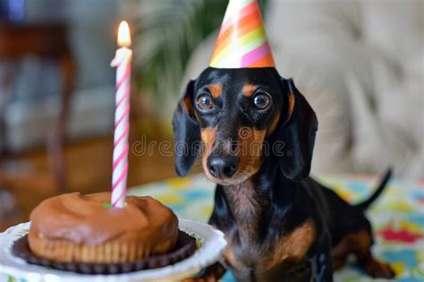 Festive Dachshund with Birthday Cake Stock Photo - Image of dachshund ...