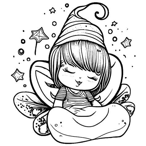 Tooth Fairy Cuddling A Tooth Coloring Page · Creative Fabrica