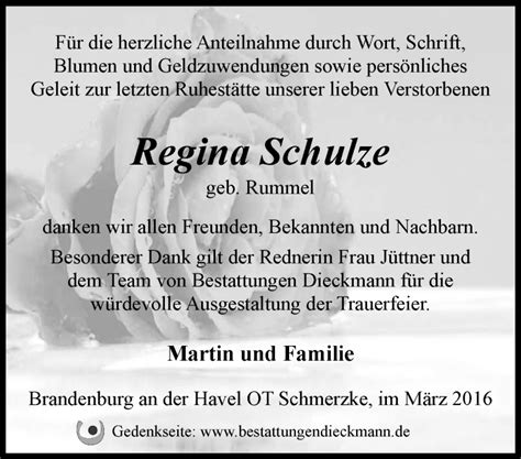 Traueranzeigen von Regina Schulze Märkische Onlinezeitung Trauerportal