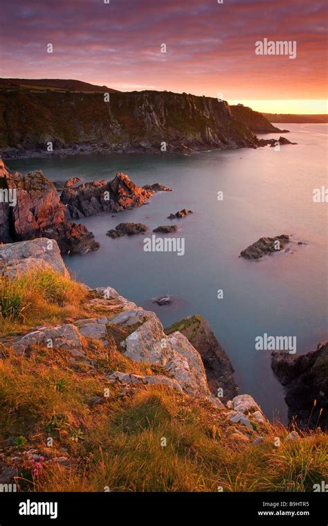 Fishguard Bay At Sunset Pembrokeshire Coast National Park Wales