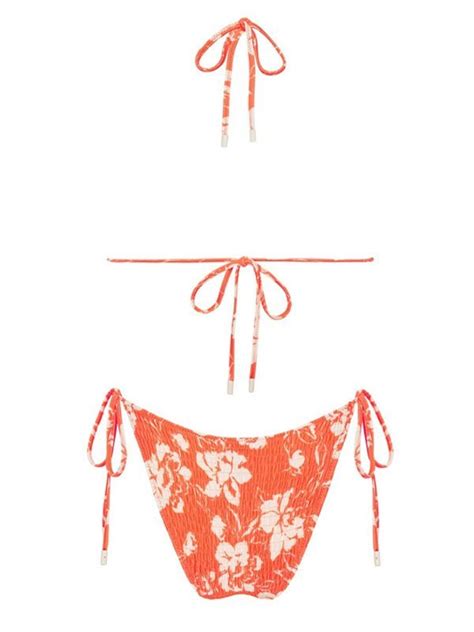 Emmiol Free Shipping Floral Print Smocked Bikini Set Orange M In Bikini Sets Online Store