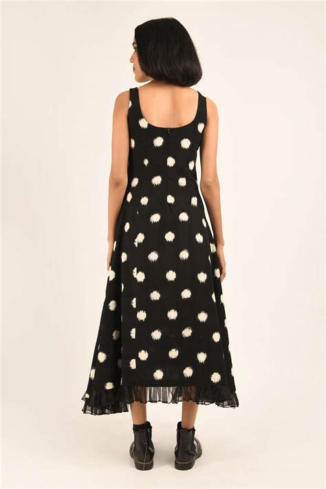 Buy Indigo Dreams Black Handwoven Double Ikat Dalhousie Polka Dot Woven Dress Online Aza Fashions