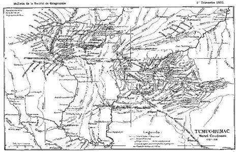 carte des Tumuc Humac publiée par Henri Coudreau en 1895 dans le