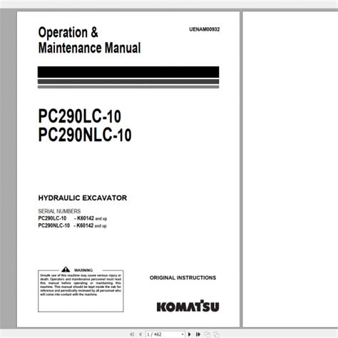 Komatsu Hydraulic Excavator Pc290lc 10 Pc290nlc 10 Operation And Maintenance Manual Uenam00933