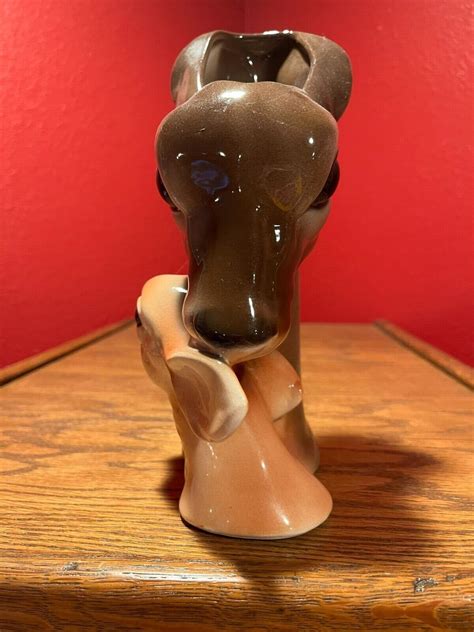 Royal Copley Pottery Glossy Doe And Fawn Vase Marked With Royal Copley