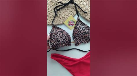 Відеоогляд роздільного купальника трикутниками з леопардовим принтом ...
