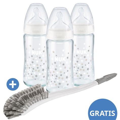 Nuk - Glas-Flasche 3er Pack First Choice Plus 240 ml + Silikon-Sauger ...