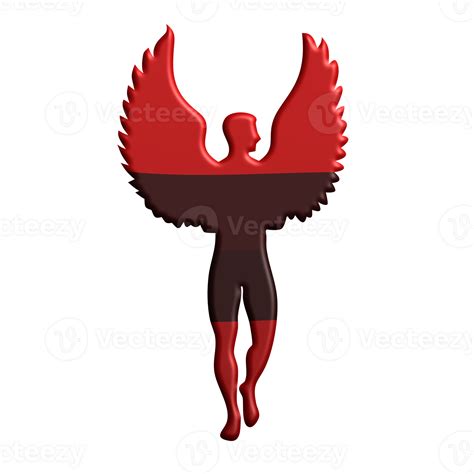 powerful red winged man silhouette flying  freedom  strong