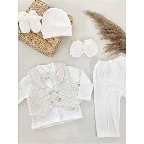 Костюм за кръщене на момче CEREMONY 6, 6 части 100% премиум памук 0-3 ...