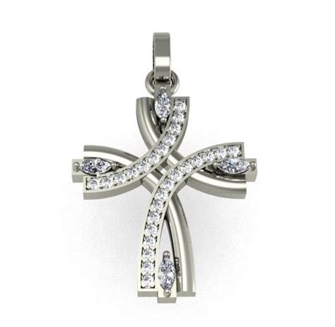 Подвес "Крест" из белого золота с бриллиантами